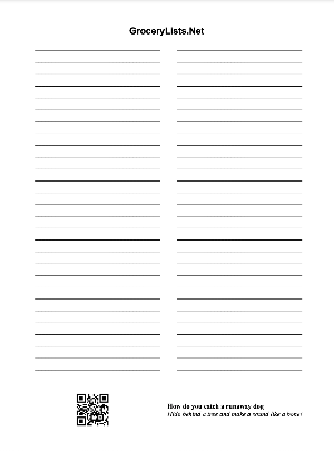 printable grocery list, portrait mode, 2 columns for easy grocery shopping