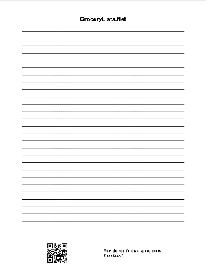 printable grocery list, portrait mode, 1 column for easy grocery shopping
