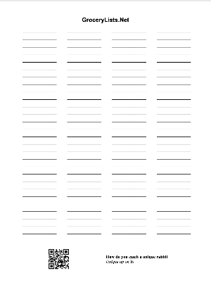 printable grocery list, portrait mode, 4 columns for easy grocery shopping